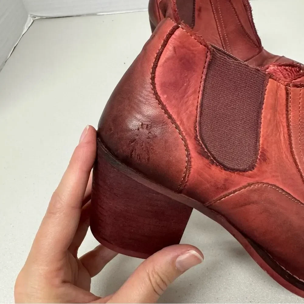 Fly London Red Distressed Leather Ankle Boots Shooties Womens 6.5 Heeled Fall